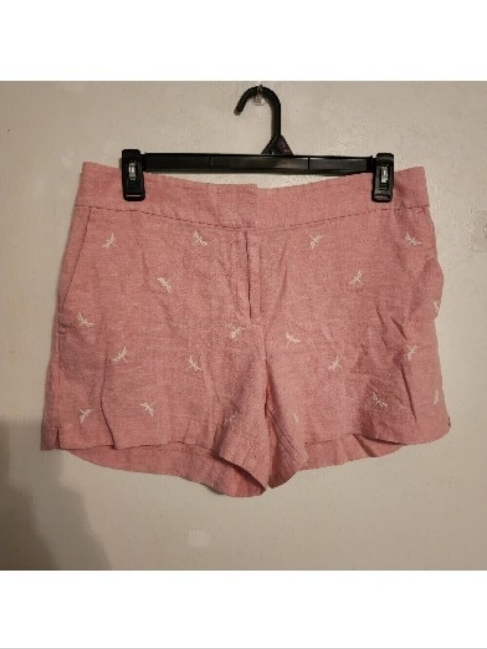 Loft Riviera 4" Shorts Pink Linen Blend w/ White Embroidered Dragon Flys Size 8